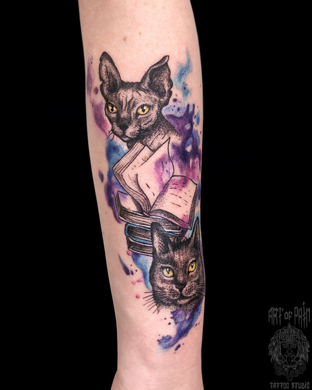 Татуировка женская акварель на предплечье коты – Мастер тату: 