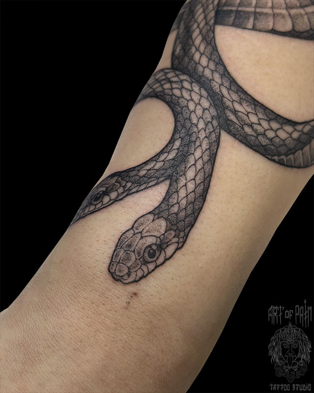 Татуировка женская графика на предплечье змея – Мастер тату: Мария Бородина (Челнокова)