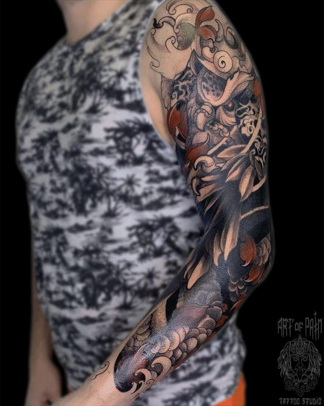 Татуировка мужская япония тату-рукав филин – Мастер тату: Аня Щука