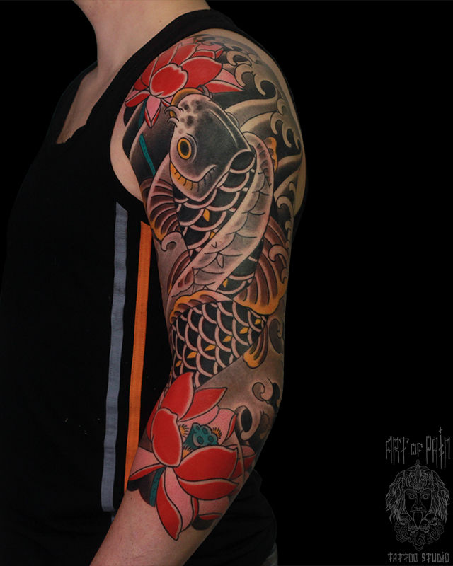 Татуировка мужская япония тату-рукав карп и лотос – Мастер тату: Марк Акулов
