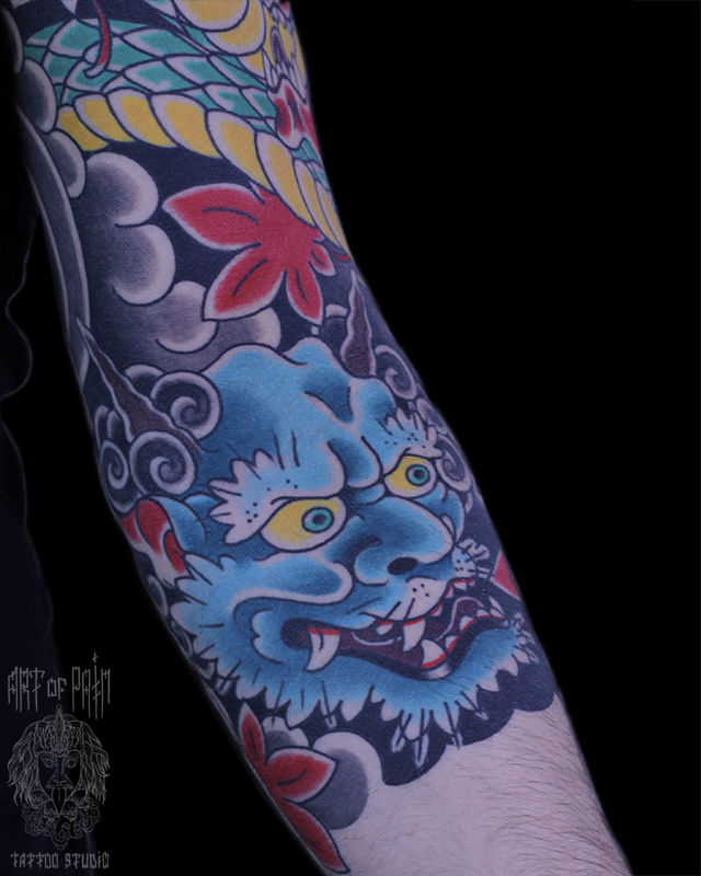 Татуировка мужская япония на руке демон и змея – Мастер тату: Марк Акулов