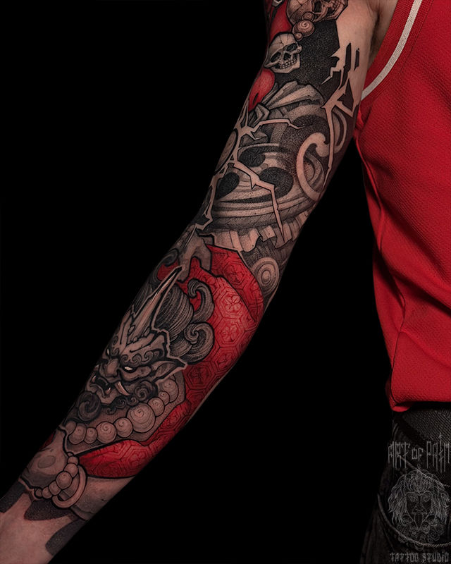 Татуировка мужская нео-япония тату-рукав демон – Мастер тату: Денис Марченко