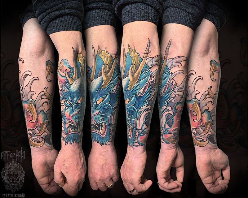 Татуировка мужская япония на предплечье дракон – Мастер тату: Денис Лосев
