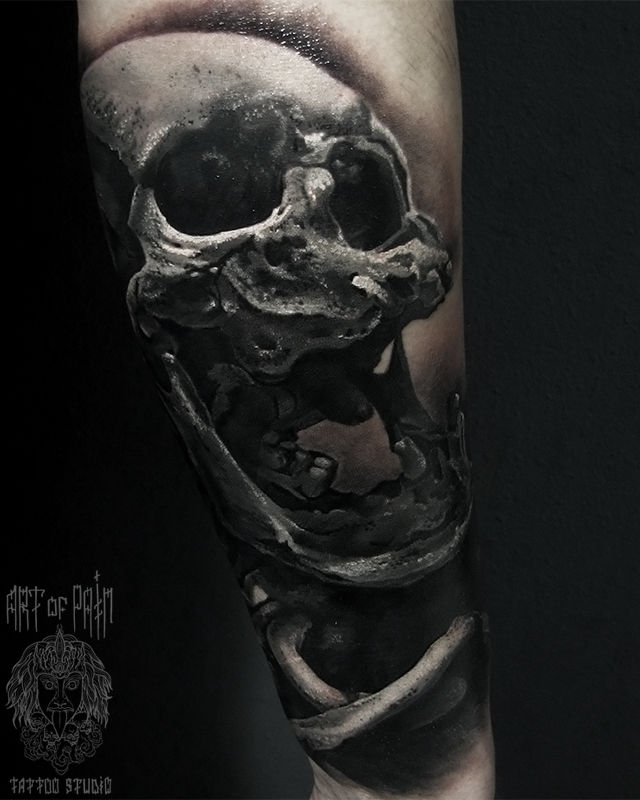 Татуировка мужская реализм на предплечье череп животного – Мастер тату: Александр Pusstattoo