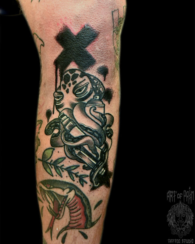 Татуировка мужская олд скул на голени осьминог – Мастер тату: 