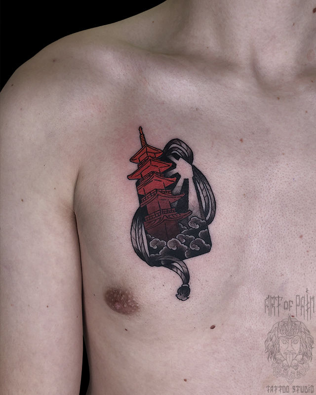 Татуировка мужская япония на груди пагода – Мастер тату: 