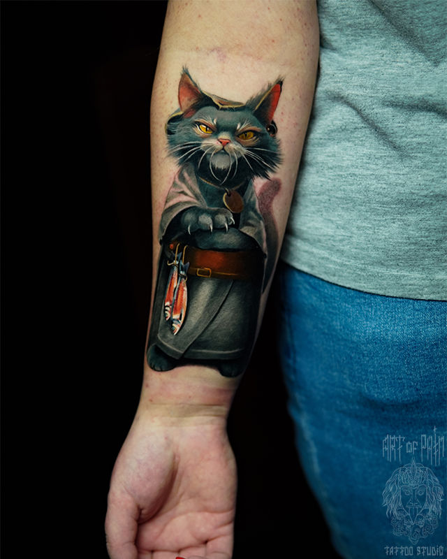 Татуировка женская цветной реализм на предплечье кот – Мастер тату: Анастасия Юсупова