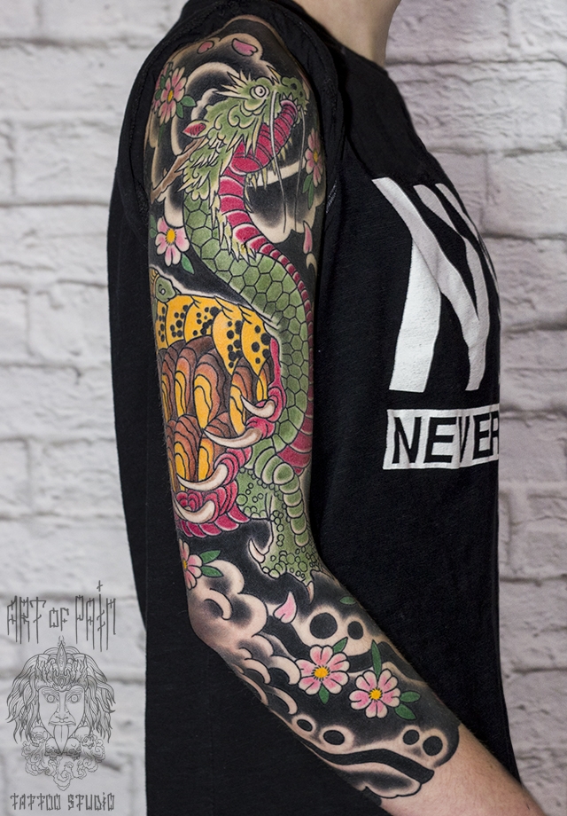 Татуировка женская япония тату-рукав черепаха – Мастер тату: Ольга Добрякова