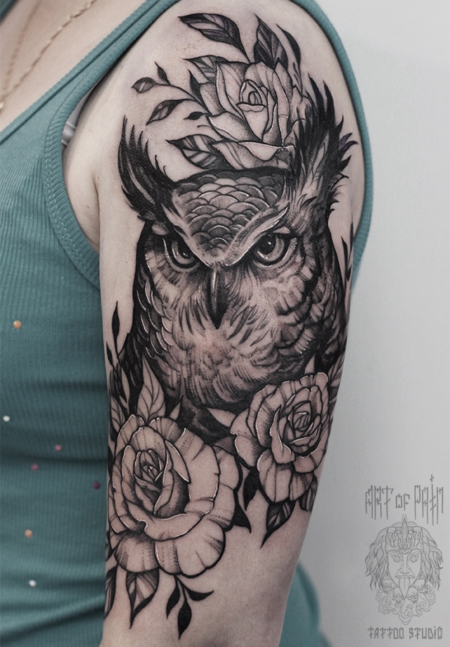 Татуировка женская графика на плече сова – Мастер тату: 