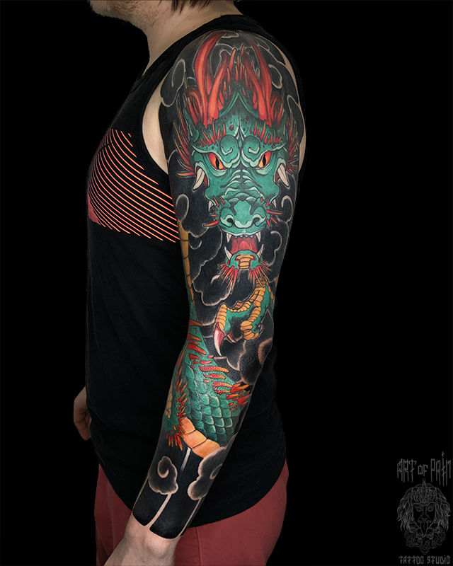 Татуировка мужская япония тату-рукав дракон (вид сбоку) – Мастер тату: 