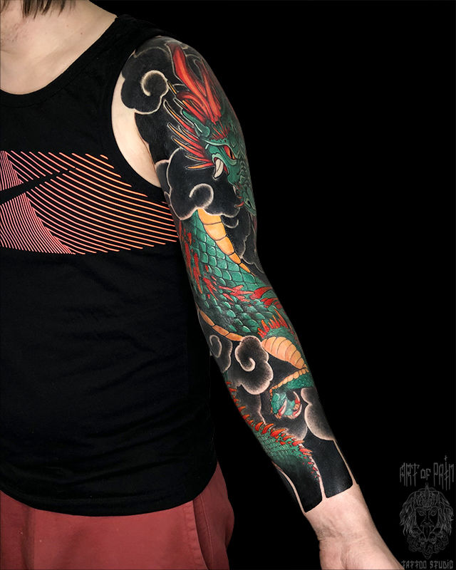 Татуировка мужская япония тату-рукав дракон (внутренняя поверхность руки) – Мастер тату: 