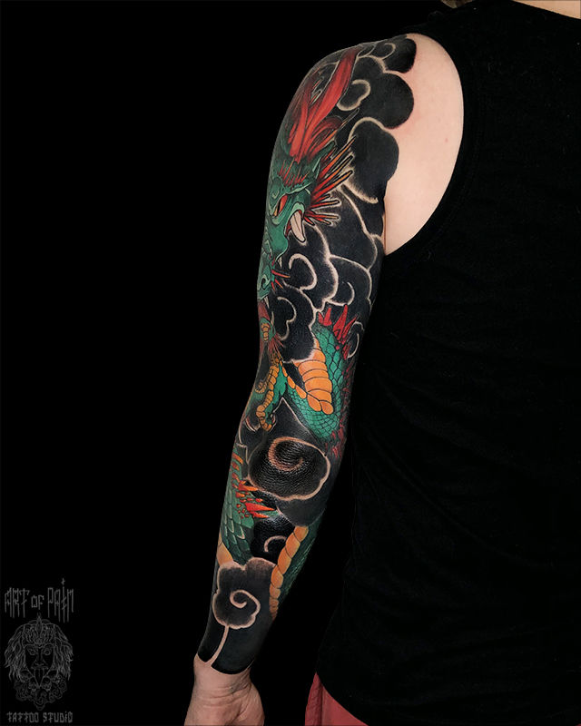 Татуировка мужская япония тату-рукав дракон (вид сзади) – Мастер тату: 