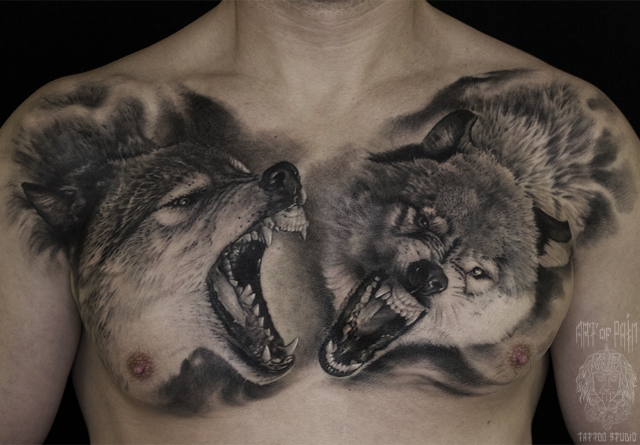 Татуировка мужская реализм на груди волки – Мастер тату: 