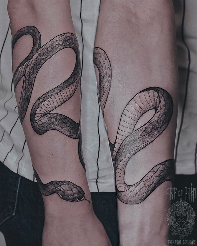 Татуировка мужская графика на предплечье змея – Мастер тату: 