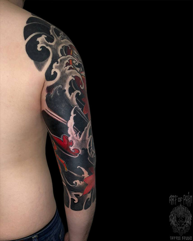 Татуировка мужская япония тату-рукав Дарума и краб (вид сзади) – Мастер тату: 