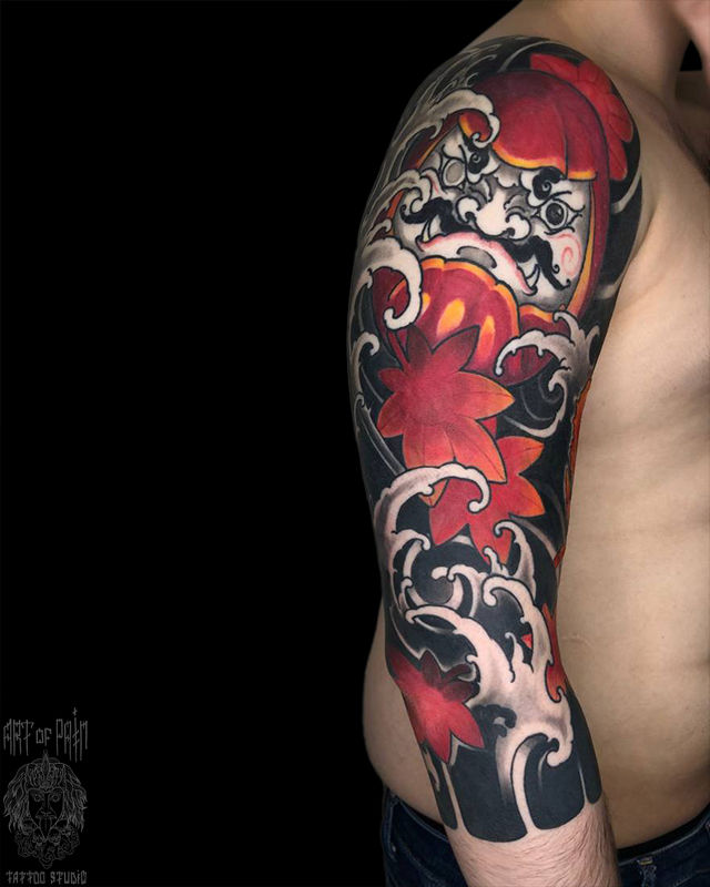 Татуировка мужская япония тату-рукав Дарума и краб (вид сбоку) – Мастер тату: 