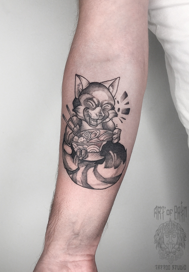 Татуировка мужская графика на предплечье кот смеется – Мастер тату: 