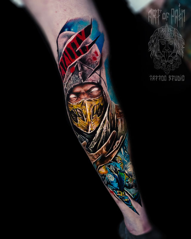 Татуировка мужская реализм на голени скорпион – Мастер тату: Дмитрий Шейб