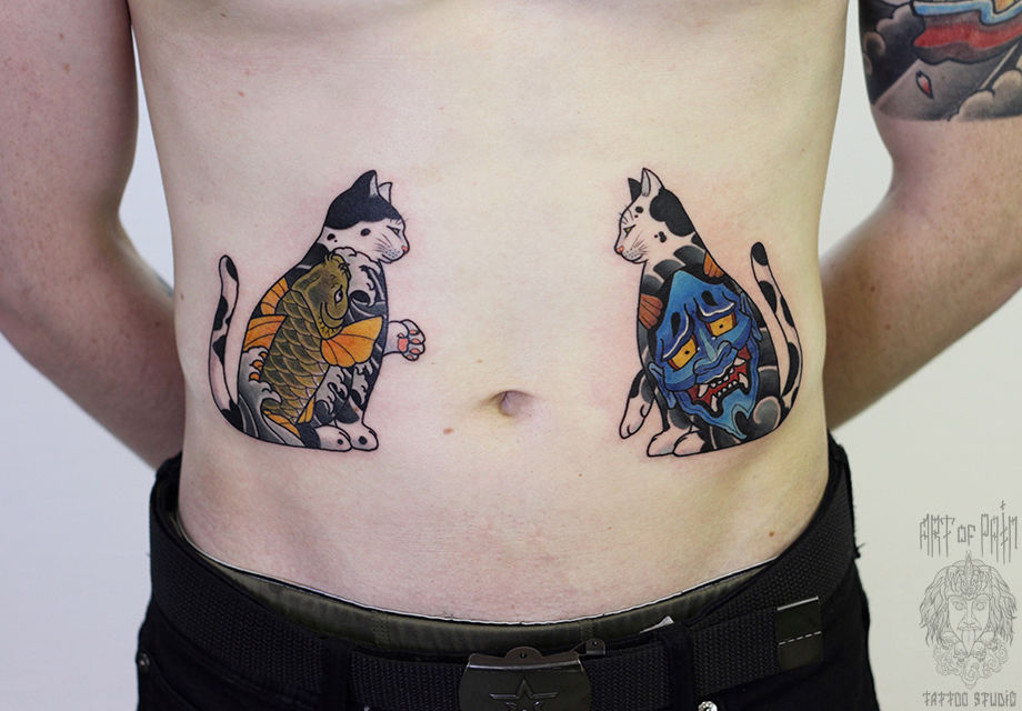 Татуировка мужская япония на животе котики – Мастер тату: Марк Акулов