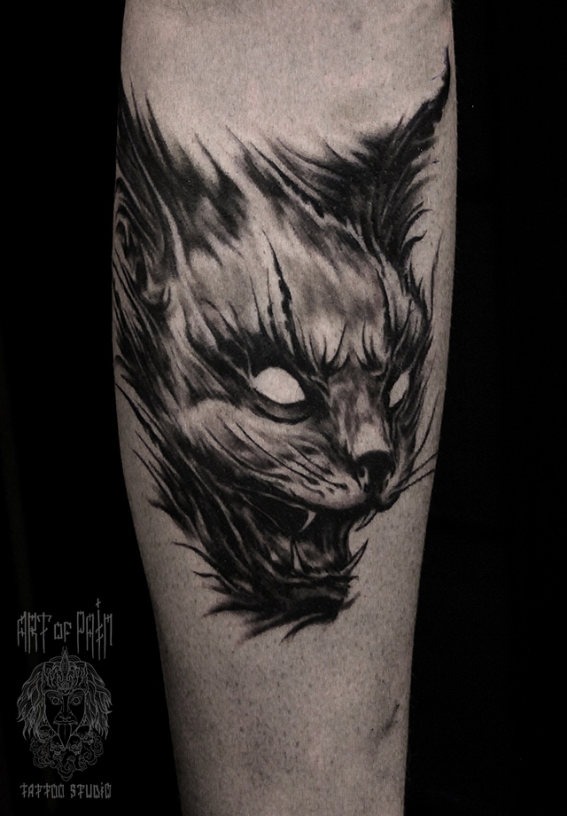Татуировка мужская хоррор на голени кот – Мастер тату: 