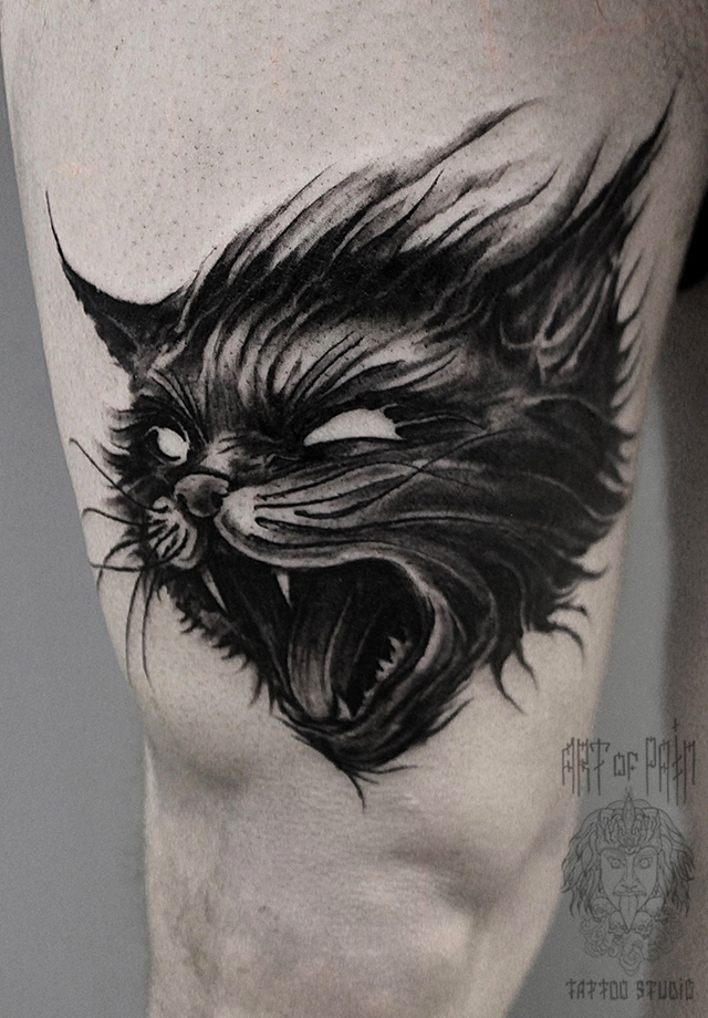 Татуировка мужская хоррор на бедре кот – Мастер тату: 