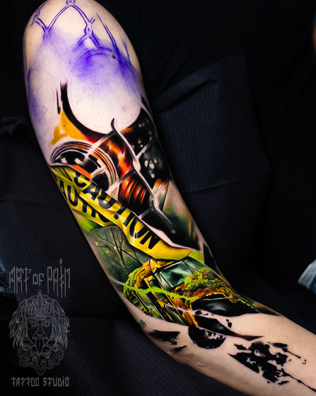 Татуировка мужская реализм тату-рукав пейзаж – Мастер тату: Дмитрий Шейб