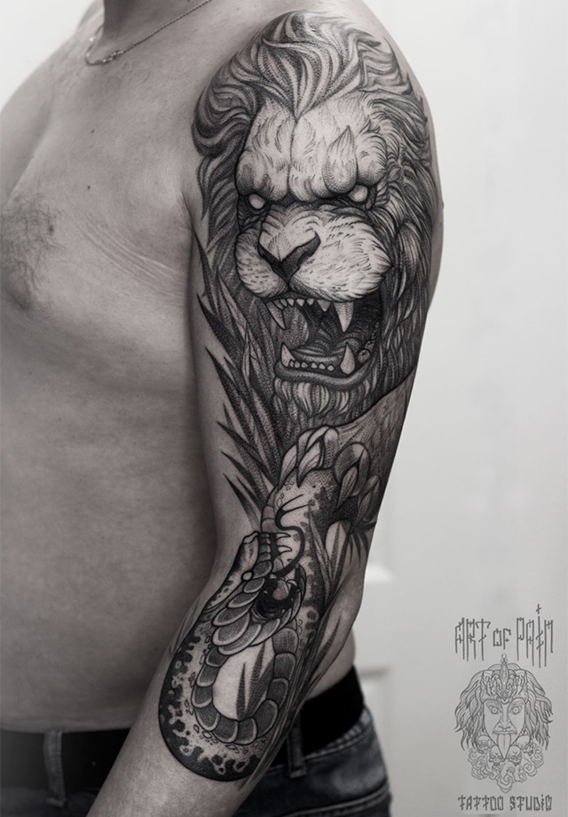 Татуировка мужская графика на руке лев – Мастер тату: 