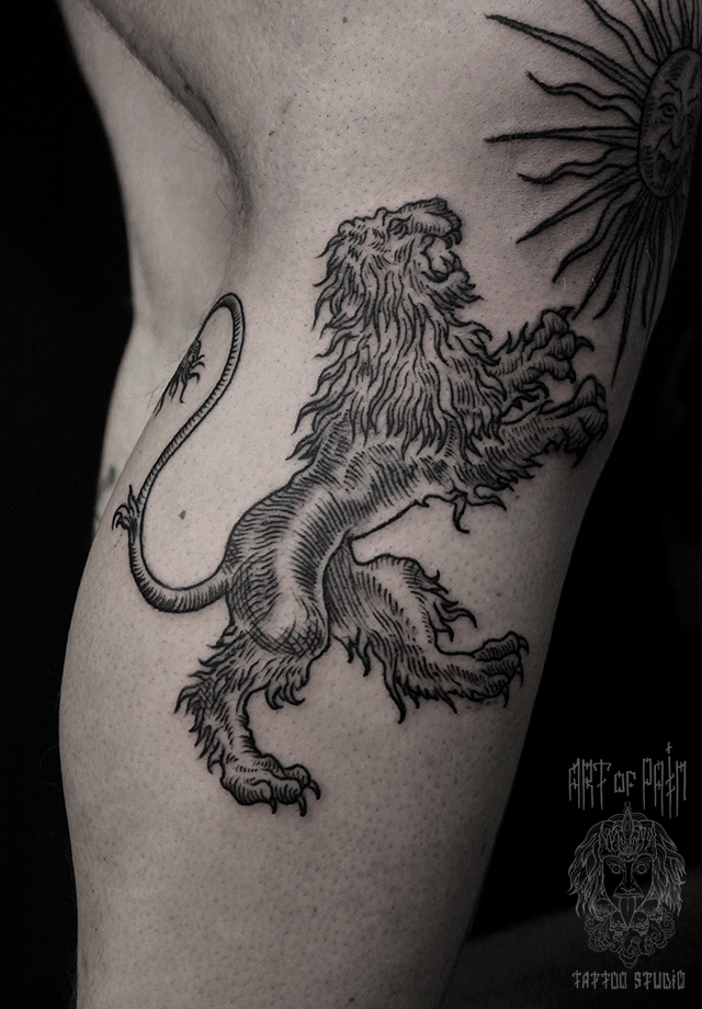 Татуировка мужская графика на голени лев – Мастер тату: 