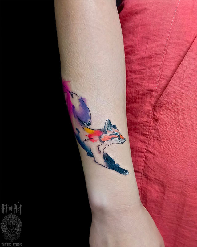 Татуировка женская акварель на предплечье лиса (морда) – Мастер тату: 
