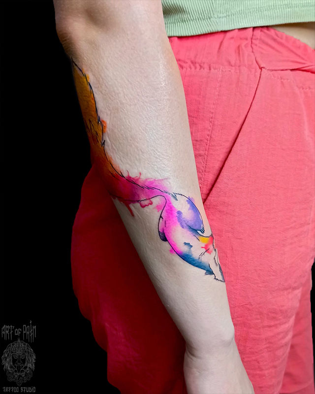 Татуировка женская акварель на предплечье лиса – Мастер тату: Анастасия Nevra