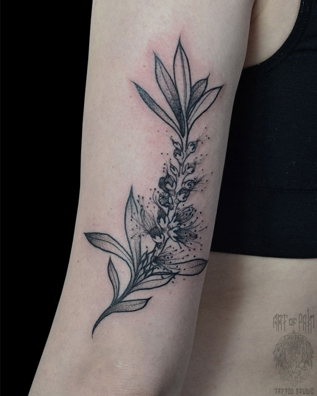 Татуировка женская графика на руке растение с цветами – Мастер тату: Надежда Полякова