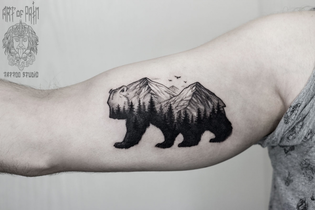 Татуировка мужская графика на руке медведь – Мастер тату: 