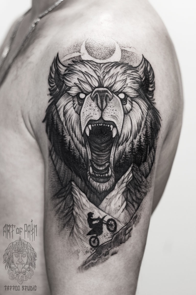 Татуировка мужская графика на плече медведь – Мастер тату: 