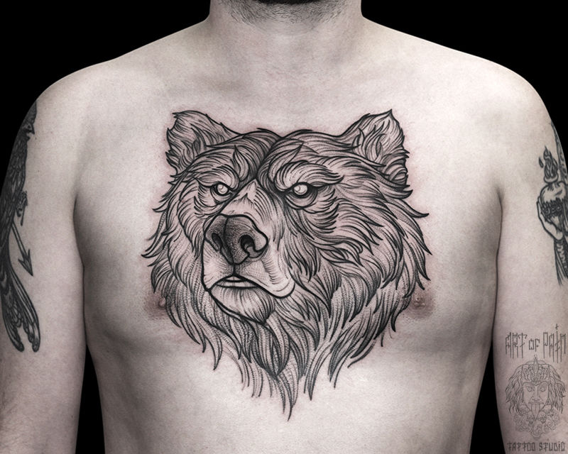 Татуировка мужская графика на груди медведь – Мастер тату: 