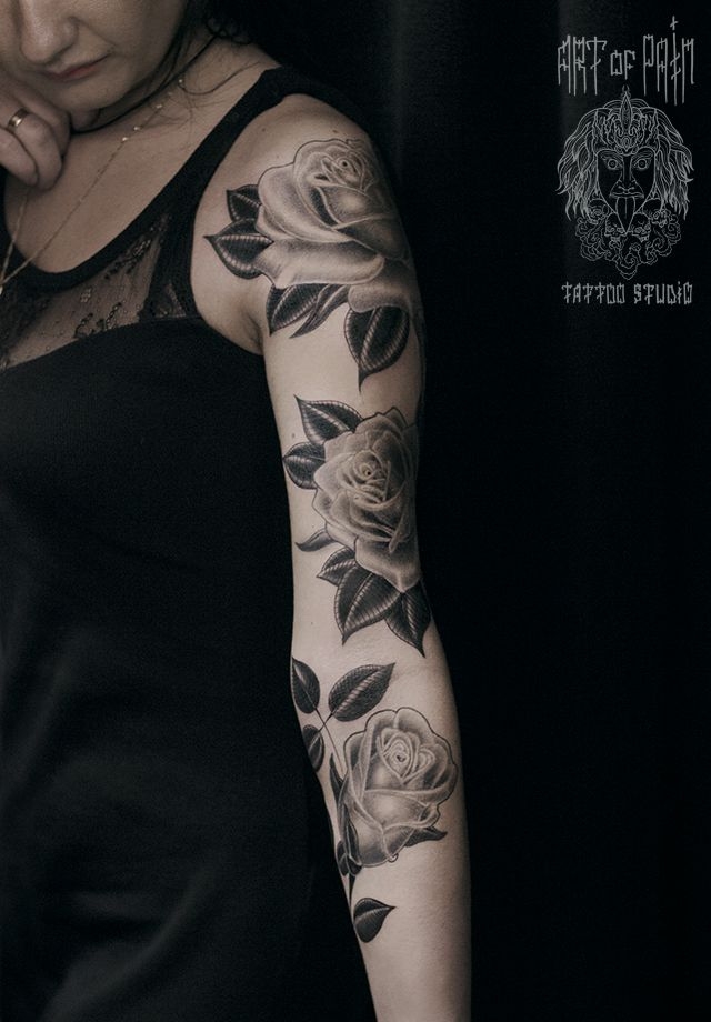 Татуировка женская олд скул рукав цветы – Мастер тату: 