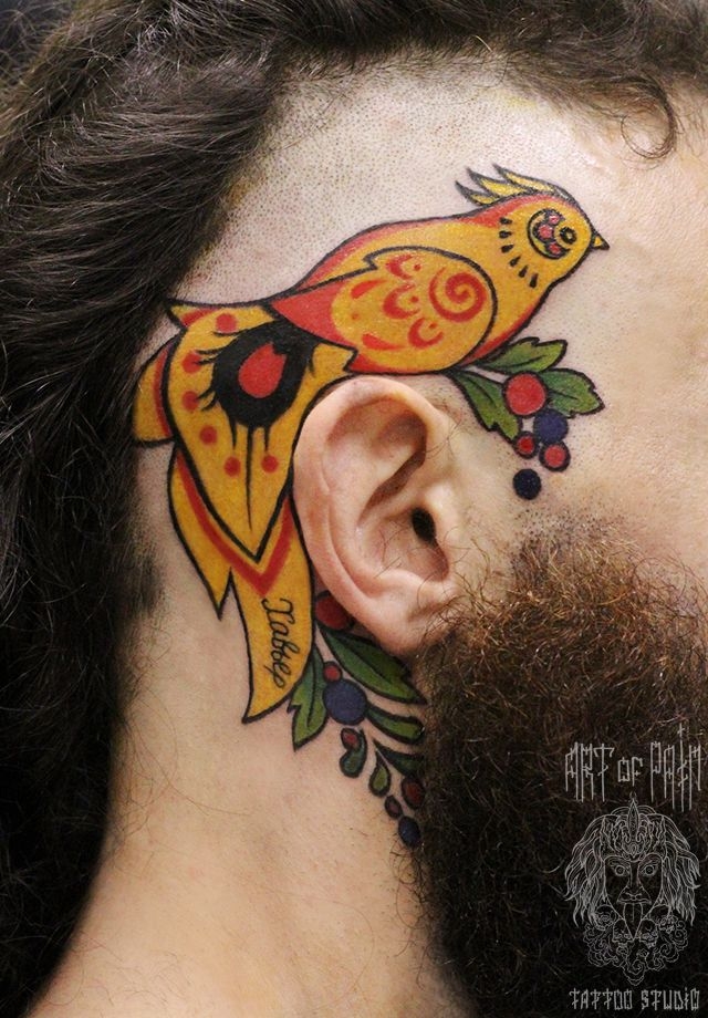 Татуировка мужская олд скул на голове птица – Мастер тату: 
