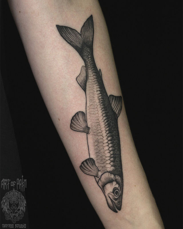 Татуировка женская графика на предплечье реалистичная рыба – Мастер тату: Надежда Полякова