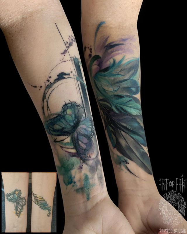 Татуировка женская акварель на предплечье бабочка – Мастер тату: 