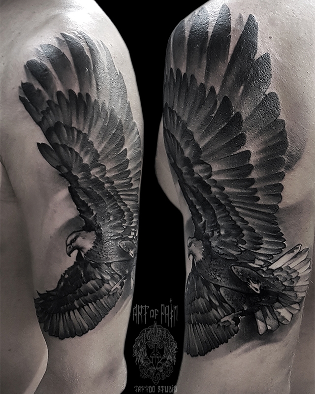 Татуировка мужская black&grey на плече орел – Мастер тату: 