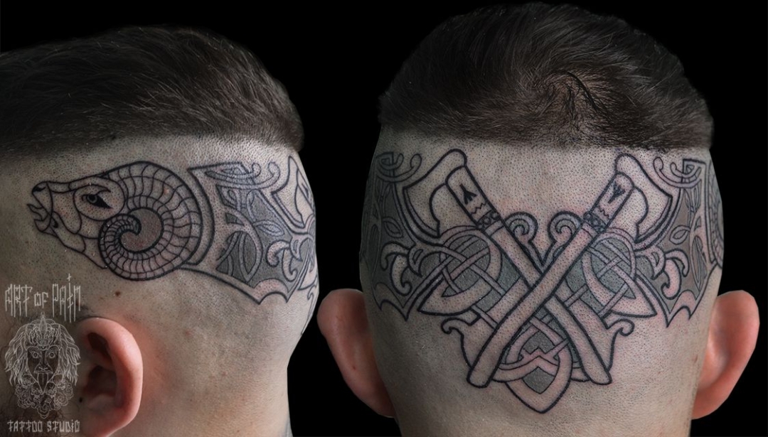 Татуировка мужская орнаментал на голове узор – Мастер тату: 
