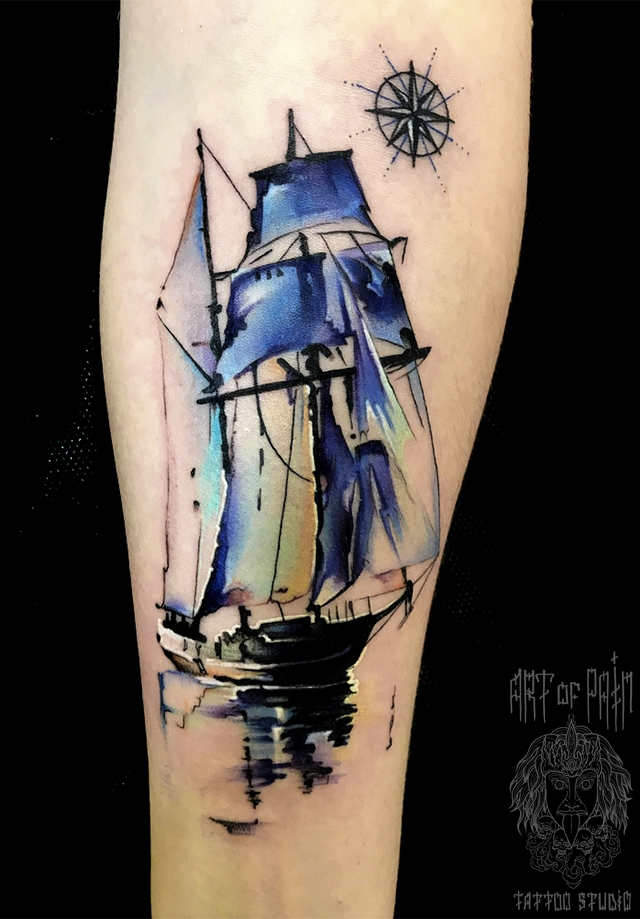 Татуировка женская акварель на предплечье корабль – Мастер тату: 