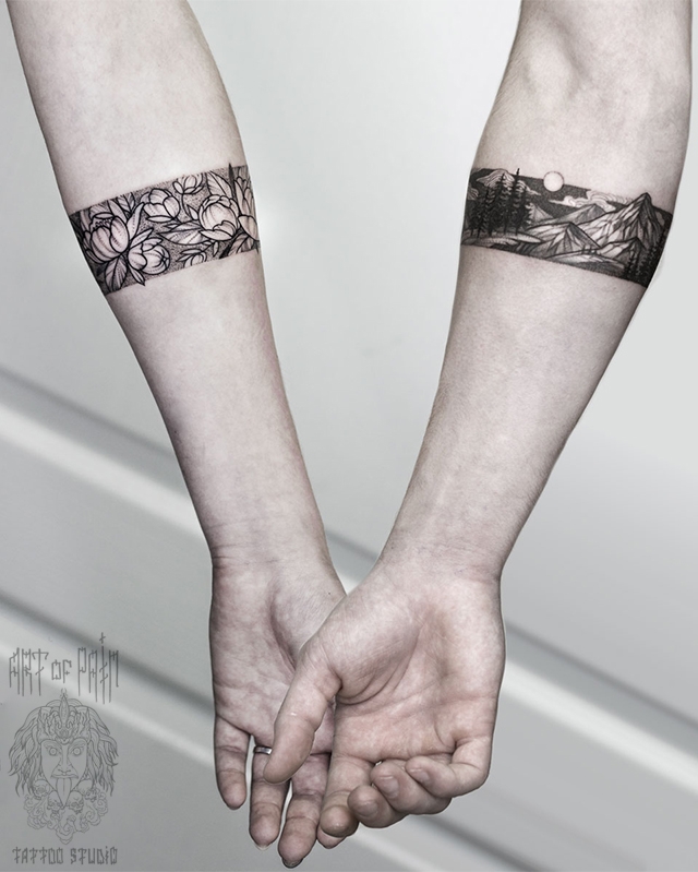 Татуировка женская графика на предплечье цветы и пейзаж – Мастер тату: 