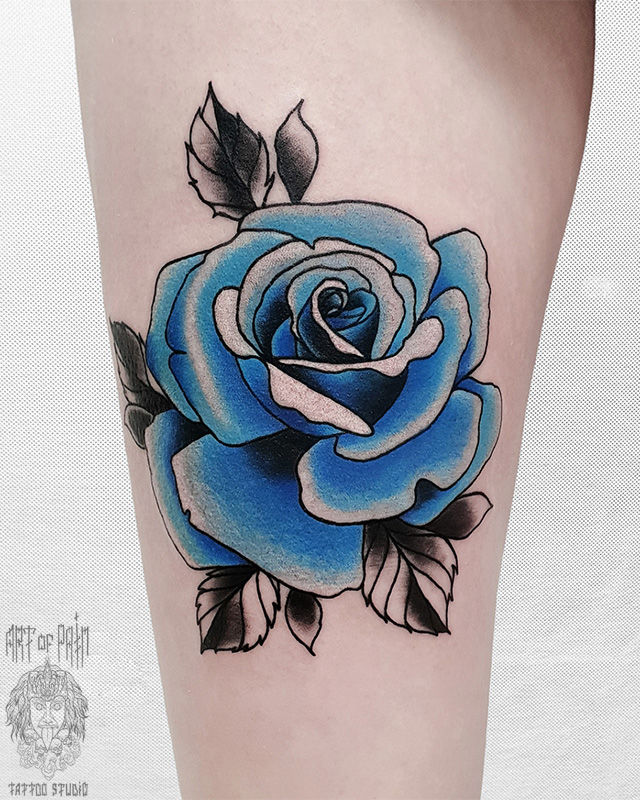 Татуировка женская нью-скул на предплечье синяя роза – Мастер тату: 