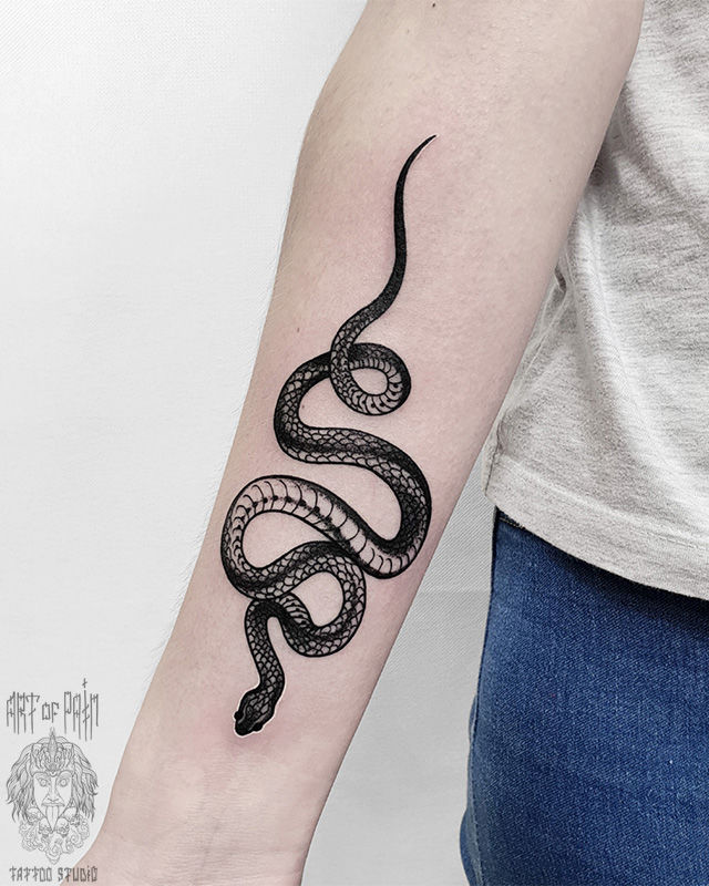 Татуировка женская графика на предплечье змея уж – Мастер тату: 