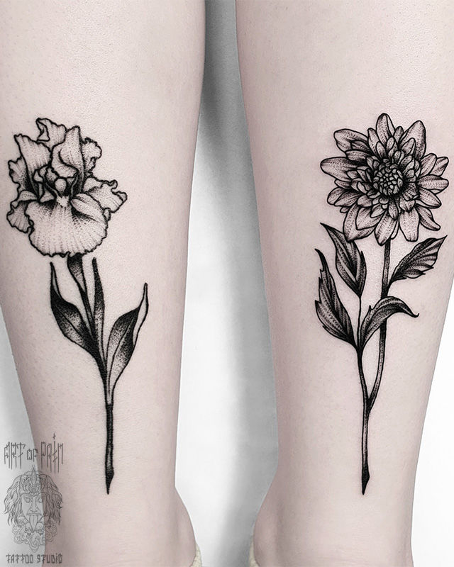 Татуировка женская графика на голенях цветы – Мастер тату: 