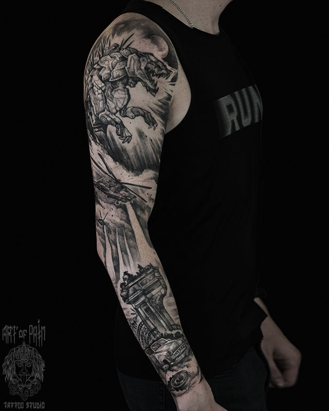 Татуировка мужская графика тату-рукав годзила – Мастер тату: 