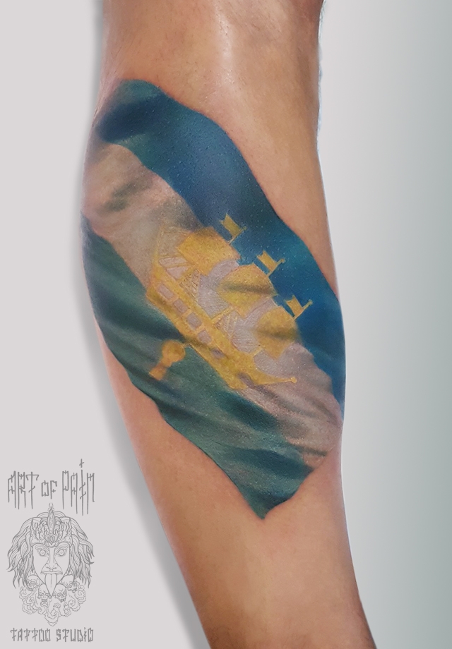 Татуировка мужская реализм на голени флаг зенита – Мастер тату: 