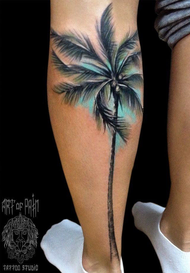 Татуировка женская реализм на икре пальма – Мастер тату: 