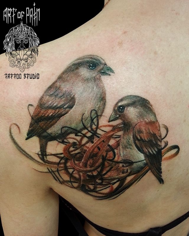 Татуировка женская реализм на лопатке птицы – Мастер тату: 
