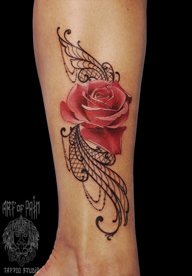 Татуировка женская реализм на икре роза – Мастер тату: 